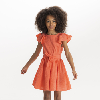 فستان أنيق بأكمام فراشة باللون البرتقالي للبنات